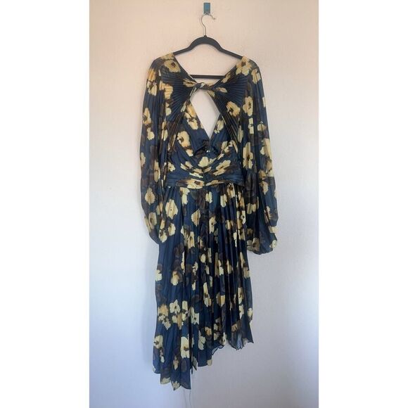 acler palms pleated midi dress floral posy print AU10/US6 - Picture 11 of 13